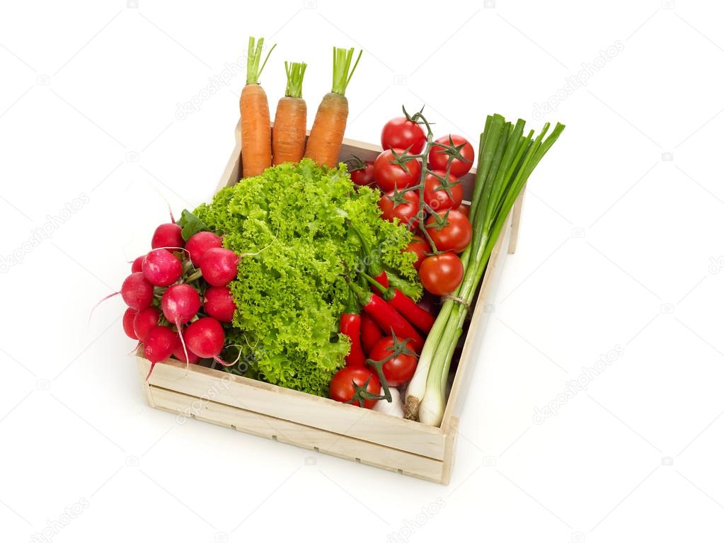 Vegetables on wooden crate