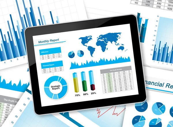 Kancelářský stůl s finanční data — Stock fotografie