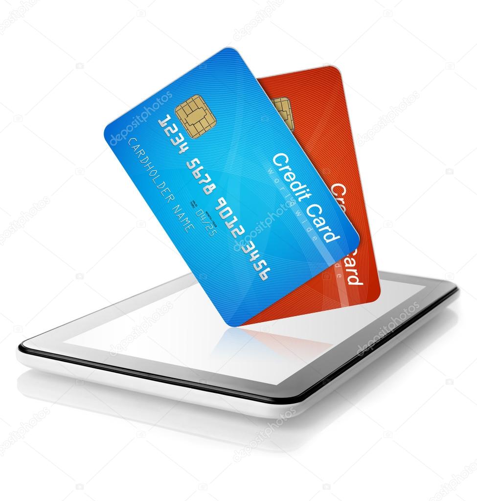 Credit cards and digital tablet