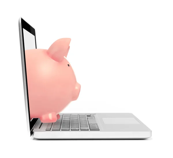 Sparschwein und Laptop — Stockfoto