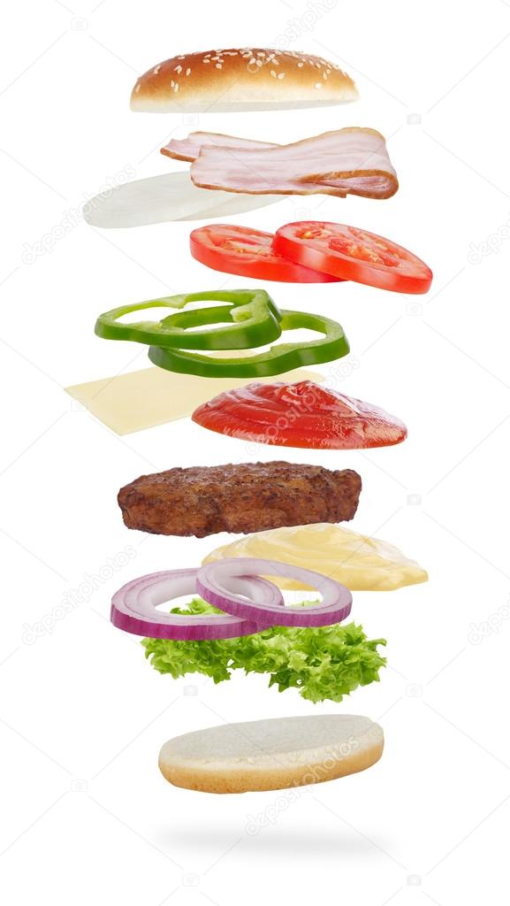 Burger ingredients on white — Stock Photo © Goir 123186440