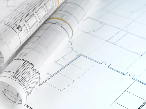 桌上的蓝图 — 图库照片