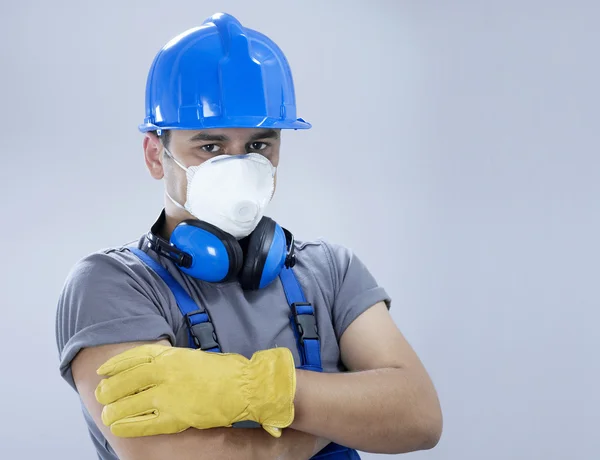 Trabalhador da construção com equipamento de protecção — Fotografia de Stock