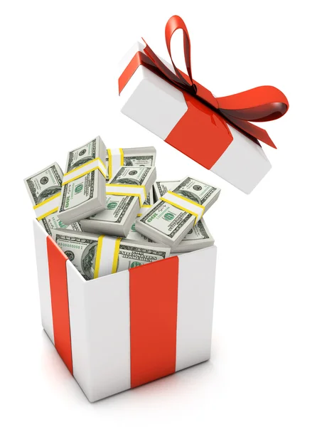 Gift box full with dollar banknotes — Stock Photo, Image
