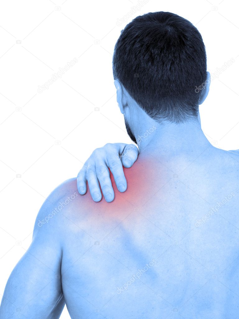 Shoulder pain on white