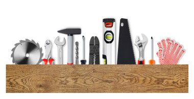 İş araçları ve ahşap tahta