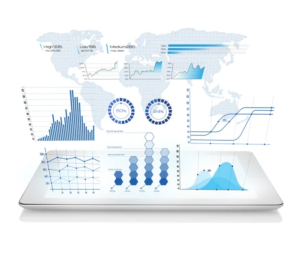 Diagrams projecting from tablet — Stock Photo, Image