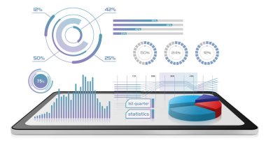 İş büyümesi verileri beyaz arkaplanda dijital bir tablete yansıtılıyor