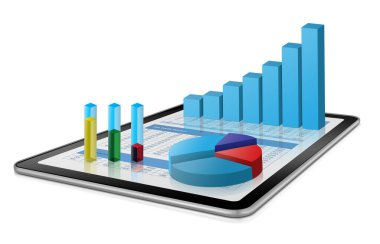 Beyaz arkaplanda dijital tablet üzerinde iş büyüme grafiği