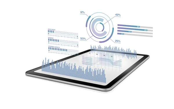 Datos Crecimiento Empresarial Proyectados Una Tableta Digital Sobre Fondo Blanco —  Fotos de Stock