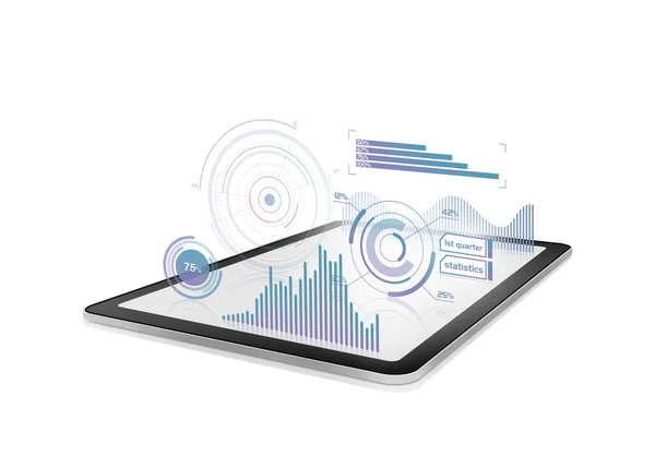 Diagramas Futuristas Projeções Gráficos Tablet Digital — Fotografia de Stock