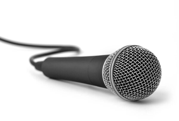 Metal dark gray microphone isolated