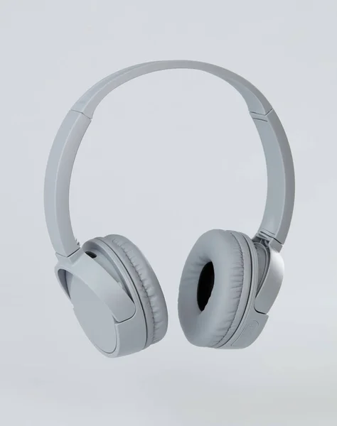 Wireless Gray Headphones Gray Background — Stock Photo, Image