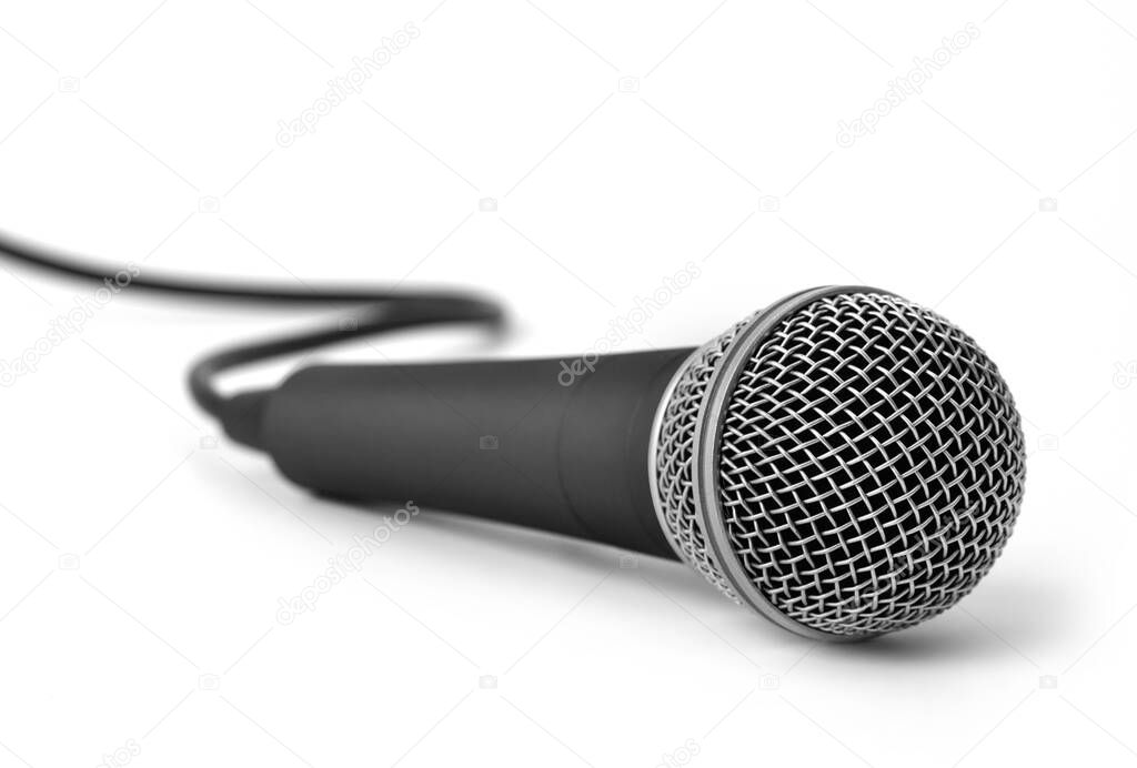 Metal dark gray microphone isolated