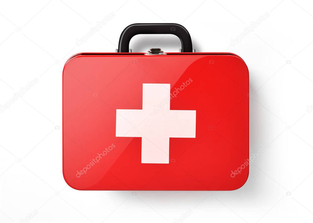 First aid kit on white background