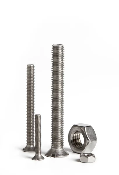 Metal Bolts Nuts White Background — Stock Photo, Image