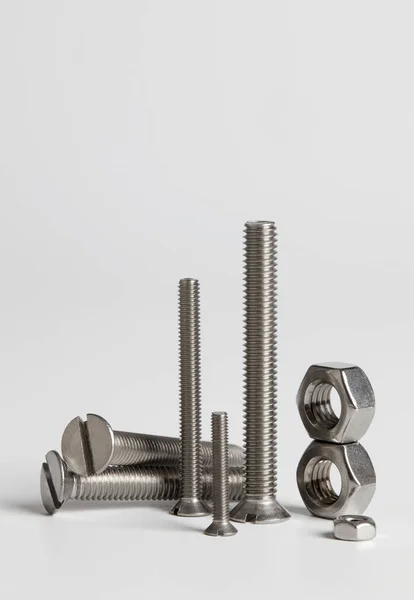 Metal Bolts Nuts White Background — Stock Photo, Image