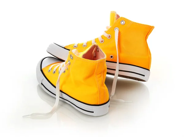 Жовте Полотно Взуття Білому — стокове фото