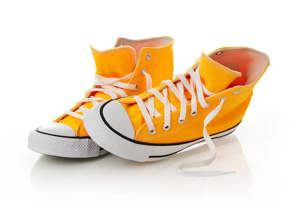 Sapatos Lona Amarela Branco — Fotografia de Stock