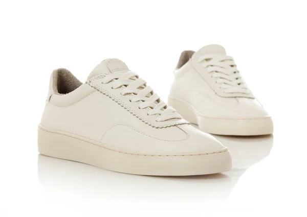 Chaussures Cuir Blanc Sur Blanc — Photo