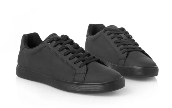 Chaussures Cuir Noir Sur Fond Blanc — Photo
