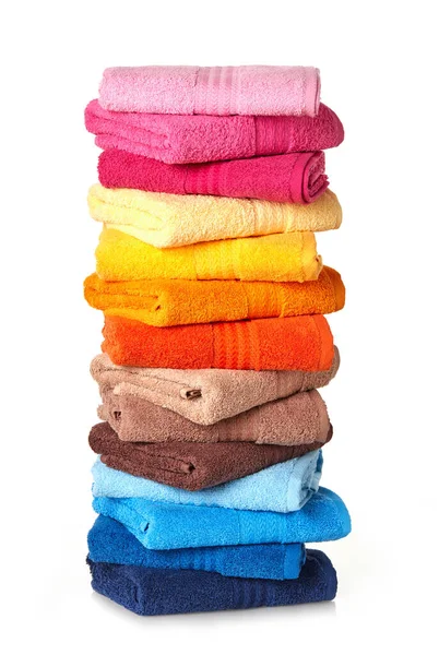 Folded Stack Towels White Background — Stock Photo, Image