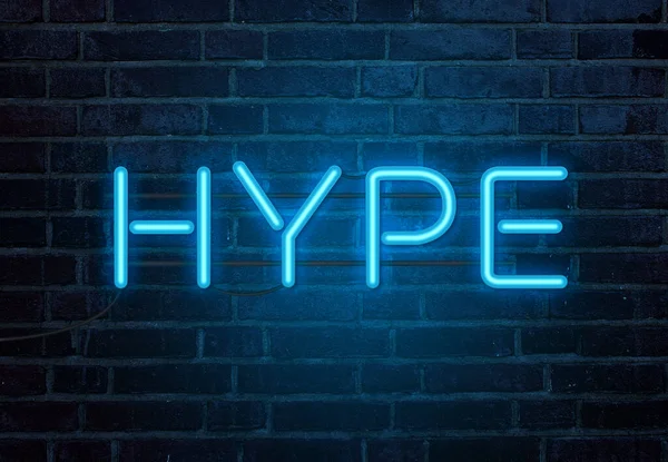 Υπόδειξη Hype Neon Στον Τοίχο Από Τούβλα — Φωτογραφία Αρχείου