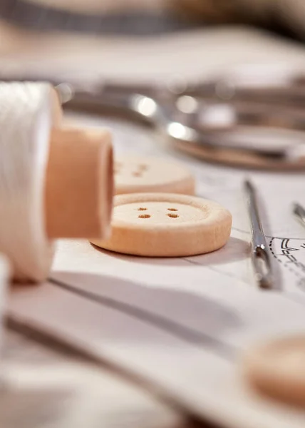 Tailoring Buttons Needle Thread Close — Stock Photo, Image