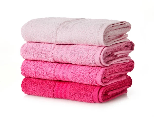Różowe Ręczniki Stos Białym Tle — Zdjęcie stockowe