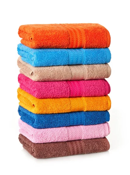 Colorful Towels Stack White Background — Stock Photo, Image