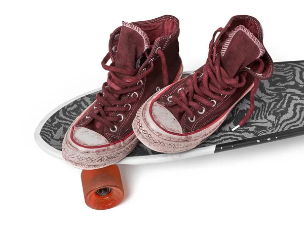 Gebruikte Canvas Schoenen Skateboard Witte Achtergrond — Stockfoto