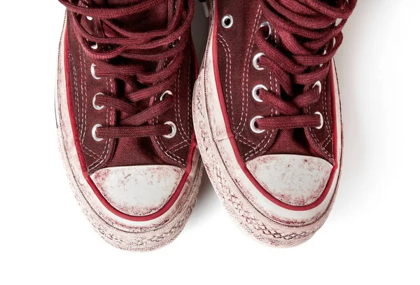 Sapatos Lona Usados Close Fundo Branco — Fotografia de Stock