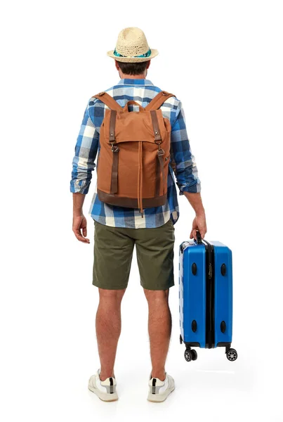 Человек Сзади Чемоданом Рюкзаком — стоковое фото