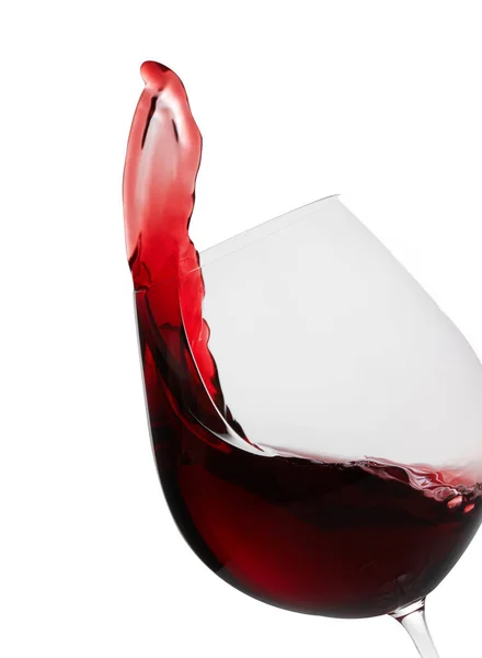 Vino Rosso Spruzzi Bicchiere Sfondo Bianco — Foto Stock