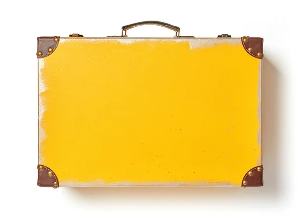 白い背景に黄色のヴィンテージスーツケース — ストック写真