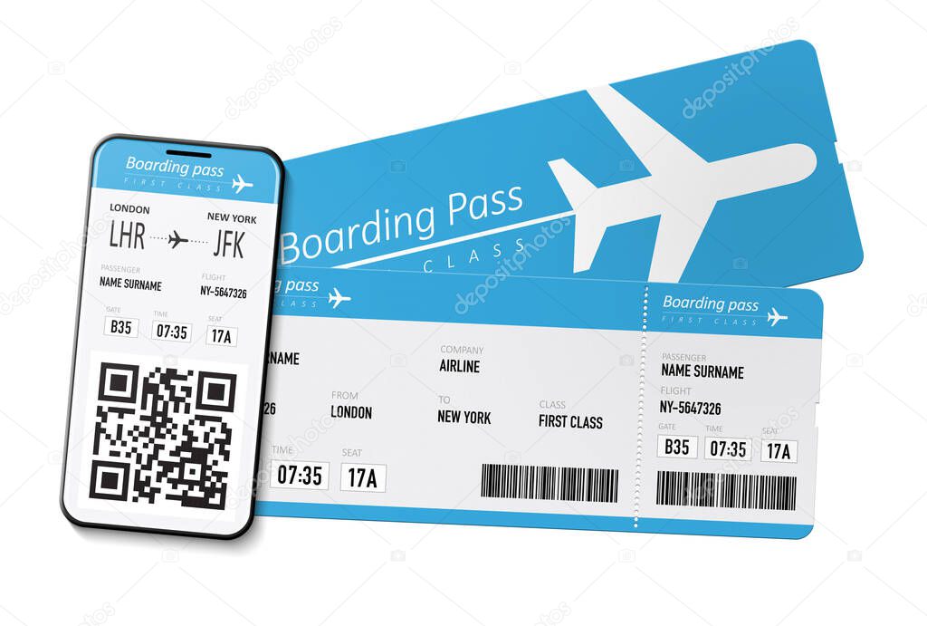 Airplane tickets and mobile boarding pass