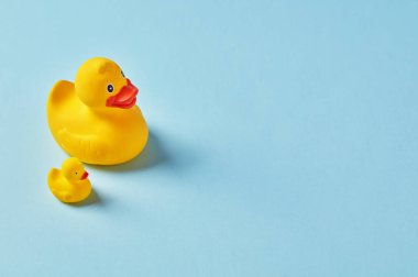 Mavi arkaplanda lastik ördekler