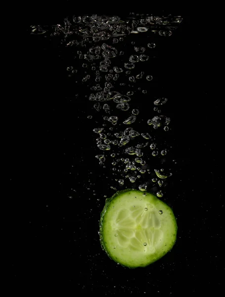 Gurke Planscht Wasser Auf Schwarzem Hintergrund — Stockfoto