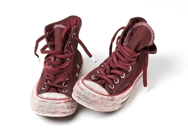Sapatos Lona Usados Fundo Branco — Fotografia de Stock