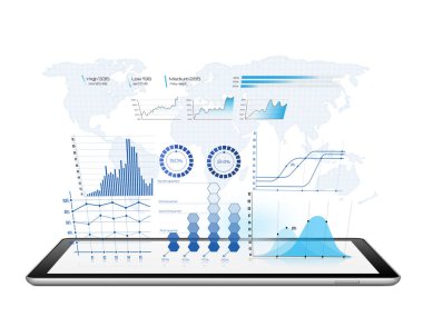 Dijital tabletten yansıtılan mavi finansal diyagramlar