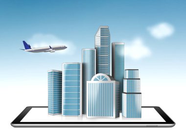 Dijital tabletten yansıtılan bina diyagramları ve grafikleri