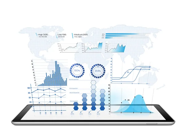 Diagramas Financeiros Azuis Projetados Partir Tablet Digital — Fotografia de Stock