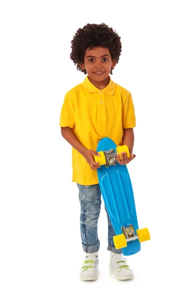 Afroamerikanisches Kind Mit Skateboard — Stockfoto