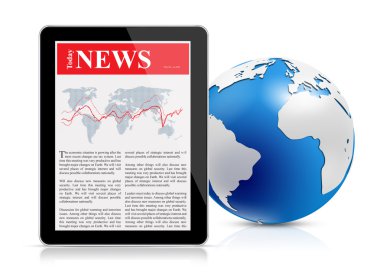 Dijital tablet ve küre üzerinde haber beslemek