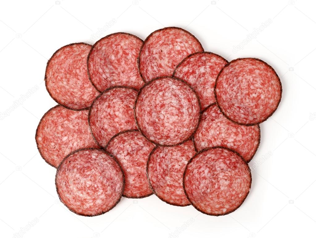 Salami slices isolated