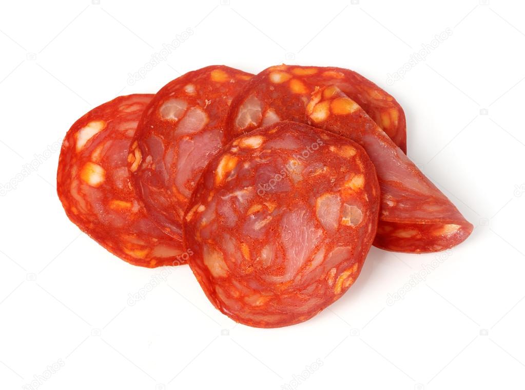 Chorizo slices on white