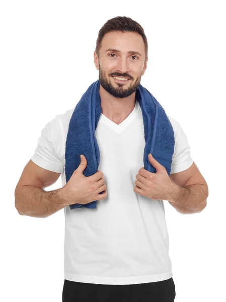Hombre alegre con toalla — Foto de Stock