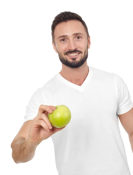 Healthy man with apple — Stock Photo, Image