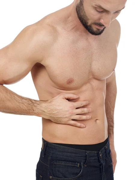 Dolor abdominal, fondo blanco — Foto de Stock
