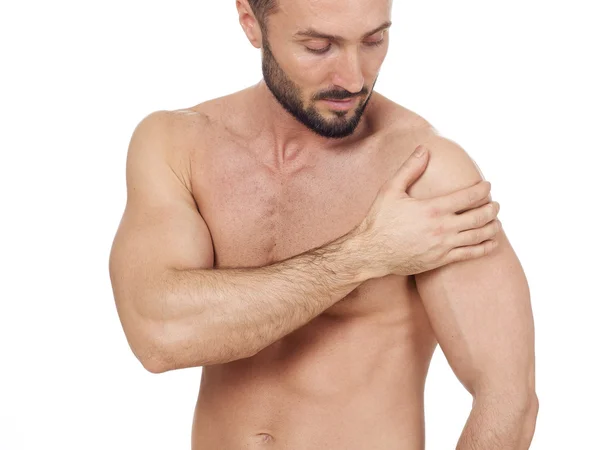 Shoulder pain, white background — Stock Photo, Image